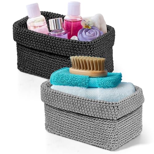 2 Piezas cestas almacenaje baño, cestas organizadoras bebe, Cesta trenzada apilable para Hogar,Salones,Cambiador,Negro, Gris 22×12×11cm