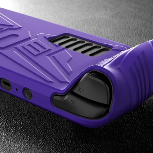PlayVital Armor Series Ergonomic Case for Steam Deck LCD, Soft Cover Protective Silicone Protector with Back Button Enhancement Designed & Thumb Grips Caps for Steam Deck - Purple - Image 6