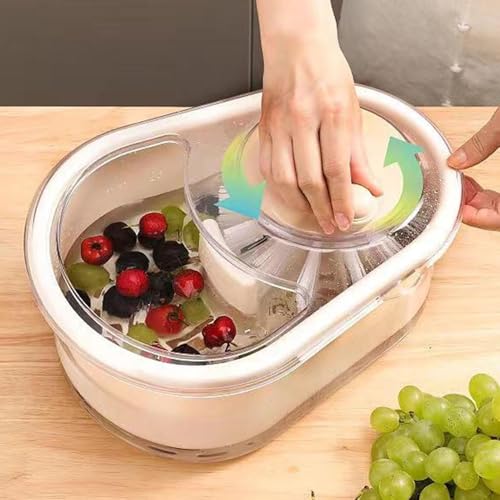 Limpiador de frutas, limpiador de frutas grande, limpiador de frutas y verduras con colador y cuenco, limpiador giratorio de frutas para cocina