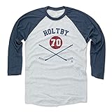 500 LEVEL Braden Holtby Tee Shirt (Baseball Tee, Small, Indigo/Ash) - Washington Raglan Tee - Braden Holtby Sticks B