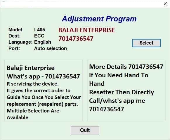 Adjustment Program Resetter Multi Pc L405 (Email Delivery – No CD)