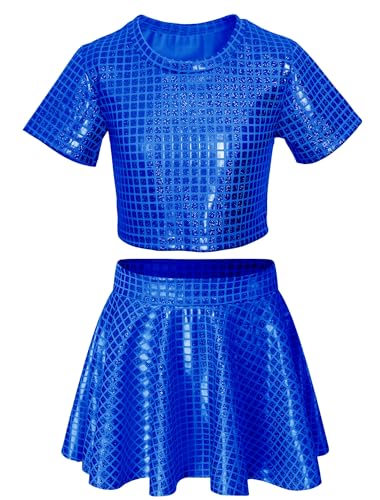 Image of Sequin Top for Girls with Shiny Skirt Disco 0utfit Metallic Dress Performance Kids 3-13T