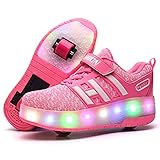  Kimily Unisex Jungen Mädchen Sneaker LED/Skateboard Schuhe LED Licht mit Doppelt Rollen,Licht 7 Farbe Bunt,Drucktaste Einstellbare, Rollerblades Inline Skates Outdoor Sport Gymnastik Running Schuhe