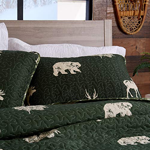 Lodge Bedspread  Full/Queen Size Quilt With 2 Shams. Cabin 3-Piece Reversible All Season Quilt Set. Rustic Quilt Coverlet Bed Set. Rio Ridge Collection (Forest Green) #TOP4