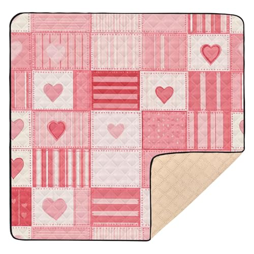 BOESI Doodle Squares & Hearts Baby Play Mat, 50“ X 50” Washable Folding Crawling Mat, Baby Floor Mat, Soft, Thick, Non-Slip