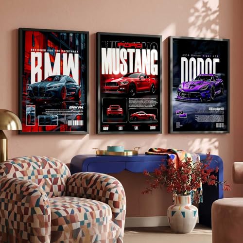 Image of kotart Big Sports Cars Framed Posters Gift Items for Boys Room Wall Decoration Bedroom Living Room Office Studio Decor | Car Poster Frame for Wall Decor Set Of 3 Size (10 X 13 inch)