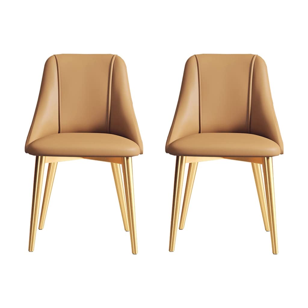SJIALEN PU Leather Dining Chairs Set of 2, Golden Legs Modern Kitchen Chairs Living Room Apartment Balcony Reception Chair Kitchen Chair (Color : Coffee, Size : Golden Legs)