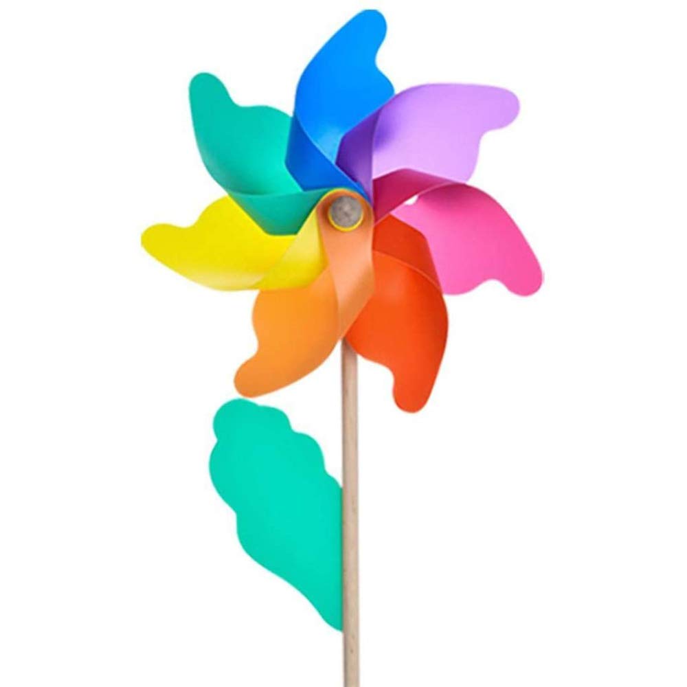 Pofet Rainbow Pinwheel, Windmill Kid Toys Lawn Yard Garden Ornaments Colorful Wood Stick Wind Spinner Outdoor