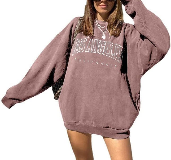 SYOT Women's Crewneck Oversized Batwing Sweatshirt Letter Print Long Sleeve Casual Loose Pullover Tops With Pockets