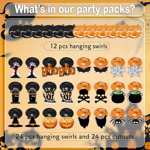 Image of PartyGarden Halloween Hanging Swirl Decorations - 36 Pcs Hanging Spooky Ceiling Decor with Ghost, Pumpkin, Skull for Home, Office, Party