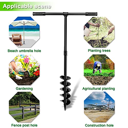 Longrun Hand Drill Auger Post Hole Digger, Manual Garden Hole Digging Drill Bit For Planting, Spiral Drill Planter For Bulb, Flower, Tree, Seedlings, Bedding Plants, Umbrella, Fence Holes-4"X 38" #TOP6