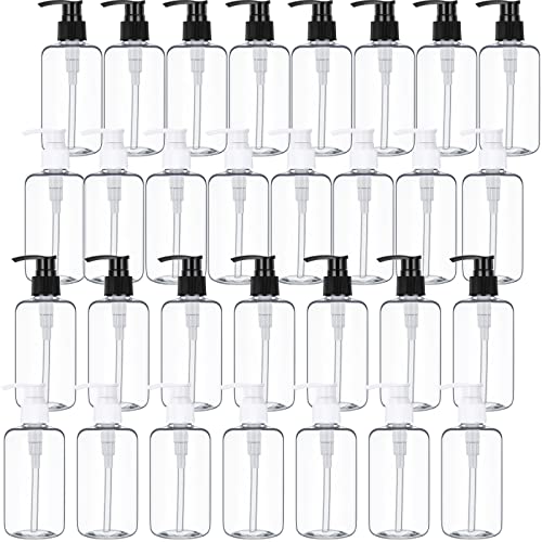 Eccliy 30 Pack 8 oz Clear Empty Lotion Bottles Plastic Pump Bottles Hand Dish Dispenser Round Containers Refillable Container Black White Pumping for Shampoo Conditioner Body Wash Cream Liquid Soap