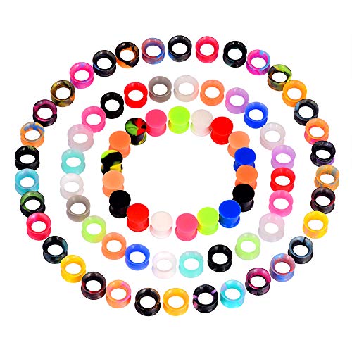 Oyaface 76 Pcs Soft Silicone Ear Tunnels/Plugs Kit Flesh Flexible Earring Gauges Double Flared Earlets Stretchers Expander Piercing Jewelry, 6MM-18MM