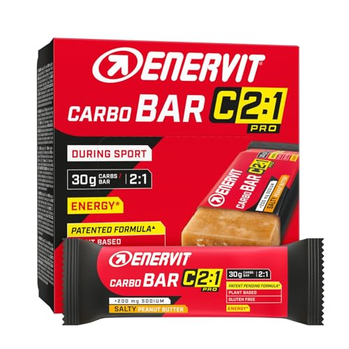 Enervit Carbo Bar C2:1PRO Salty Peanut Butter, Barritas Energéticas, 30g de Carbohidratos, Sabor Mantequilla de Maní, para Resistencia, +50% de Carbohidratos Absorbidos, Sin Gluten, 12 Barritas de 45g