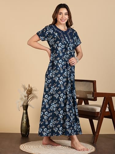 Image of 9shines Label Stylish Alpine Nighty Maxi for Women | Full Length Trendy Nightgown | Premium Nightdress | Nightwear | Embroidery Nighty with Pockets (2892)