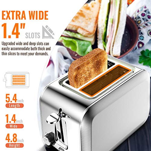 Toaster 2 Slice Stainless 2 Slice Toaster Best Rated Prime Wide Slot Toaster with Removable Crumb Tray 7 Bread Shade Settings, Bagel, Defrost, Cancel Function