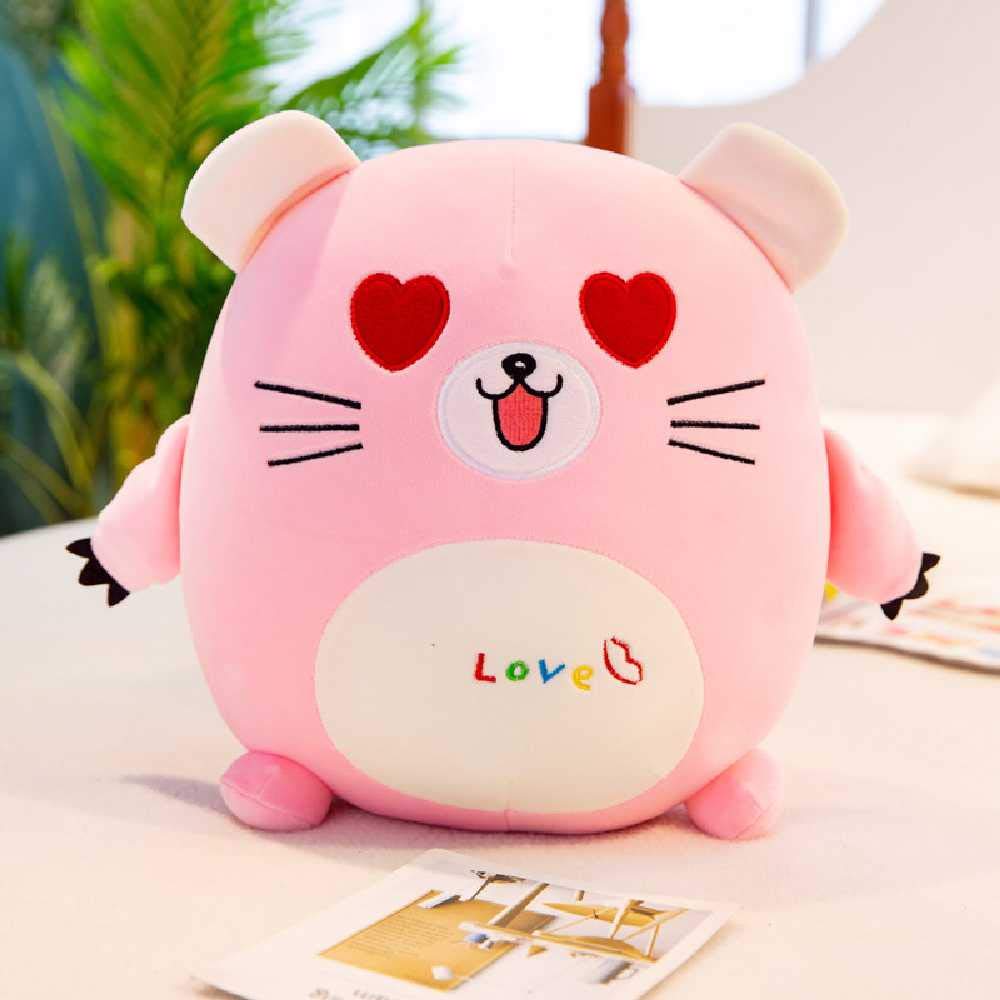 Coussin en peluche hamster 40cm oeil rose p&ecirc;che r&eacute;confortant