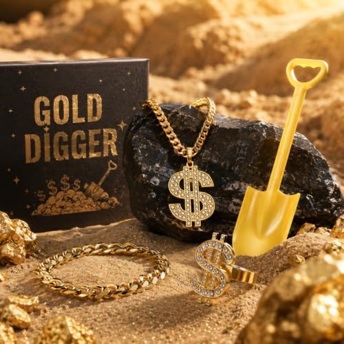 Chicingyou 6 Pack Gold Digger Costume Accessories Sequin Skirts T-shirts Dollar Sign Necklace Ring Bracelet Shovel for Women(S) by Chicingyou - Used condition - Image 6