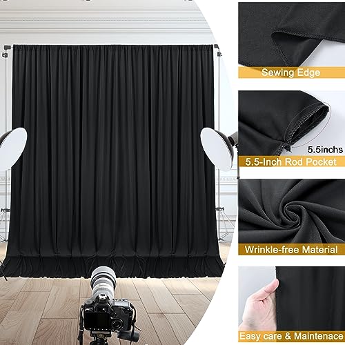 Image of 10x10ft Black Backdrop Curtain for Wedding Parties Wrinkle Free Fabric Black Drapes Backdrop Decoration for Baby Shower Birthday Photography Decoration 2 Panels, 5ft x 10ft