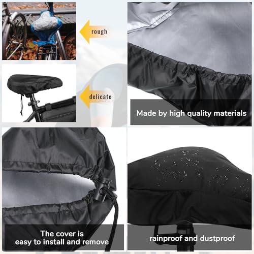 2 Piezas Funda Impermeable para Asiento de Bicicleta, Cubierta Negra con Cordon para Varias Bicicletas y E-Bikes miniatura 4