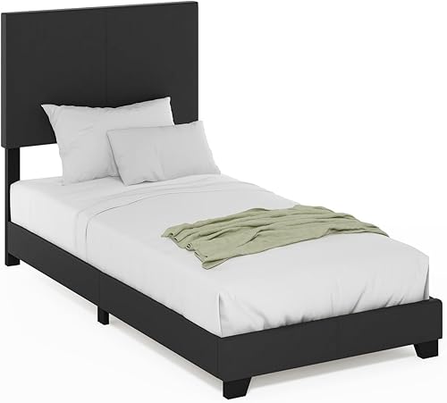 Miniatura 129 de Furinno Pessac - Marco de cama tapizado, piel sintética blanca, tamaño individual XL Blanco,Negro -,Glacier,Negro (plain