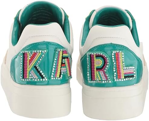 Karl Lagerfeld Paris Women's Calico Patch Laceup Everyday Sneaker, White/Aqua, 11 | Image 2