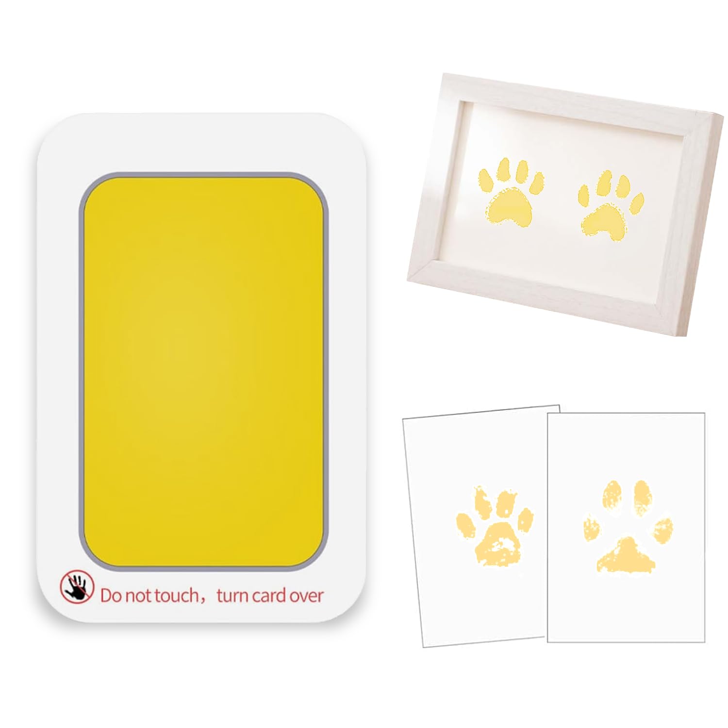 QZKJQDD Baby Handprint and Footprint Kit, Dog Paw Print Kit, 1 Large Size Inkless Ink Pads with 2 Imprint Card, Pet Paw Print for Dogs & Cats, PawPrint Stamp Pad, Family Keepsake (Yellow)
