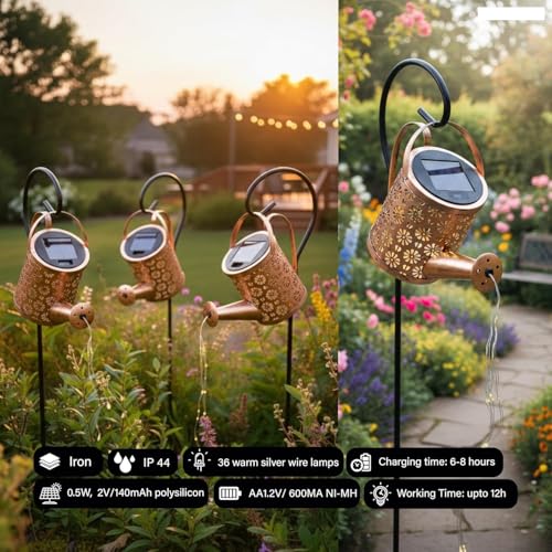 Image of AERYS Solar Light Outdoor Garden Decor Watering Can Hanging Waterproof LED String Light for Table Yard Pathway Gardening Gifts