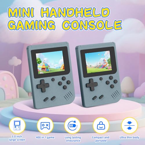 Image of Retro Game Console, Built-in 400 Classic Retro Gaming Console, 1020mAh Rechargeable Battery, 3.0 Inch IPS Screen Retro Handheld Game Console, Portable Arcade Video Gaming Console (Gray)