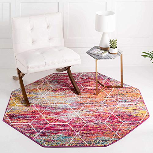 Trellis Frieze Area Rug (5' Octagon) - geometric pattern, multi/ivory