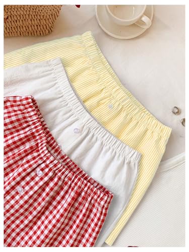 Image of MakeMeChic Women's 3 Pack Linen Shorts Gingham Striped Beach Shorts | Summer, Plaid, Cover Up Shorts