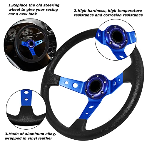 MOTAFAR Universal Racing Steering Wheel, Gaming Steering Wheel 13.6" 6 Bolts Grip Vinyl Leather Deep Dish with Horn Button for Race/Rally/Motorsport/Car Sim Driving(Blue)