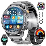 Montre Connectée Homme avec Batterie 1000mAh pour Android iOS, 1,53'' HD Grand Écran Montre Intelligente Militaire avec 24H Fréquence Cardiaque/129 Modes Sportifs/Étanche IP68/Torche, Noir-orange