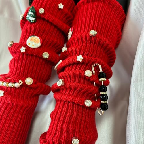 Image of 100 Pcs Junk Socks Charms Kit Green and Red Charms for Socks Brooches and Pins for Women Junk Case Shoe Decoration with Pearls Sneakers DIY Rhinestones Chains Kit
