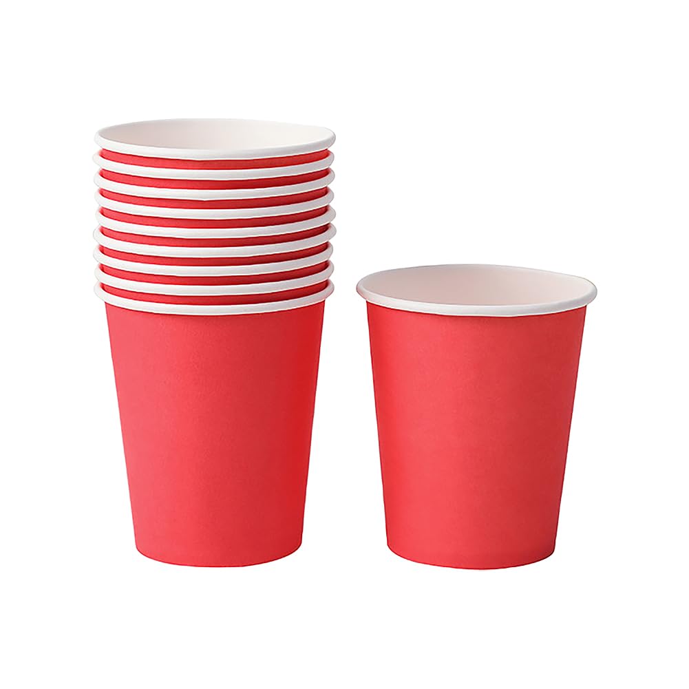 JIHUOO 100 Pcs Party Paper Cups Colored Paper Cups Picnic BBQ Cups Holiday Drinking Cups Hot or Cold Beverage Cups Kids Craft Cups Mouthwash Cups Red