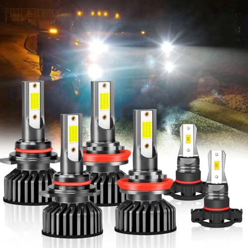 9005 H11 5202 Fog Lights Bulbs, 1:1 Size, 500% Brightness, 6500K Cool White, Fan Cooled, Plug-N-Play, 50,000 Hours, IP68 Waterproof, CANbus Ready, Pack of 6
