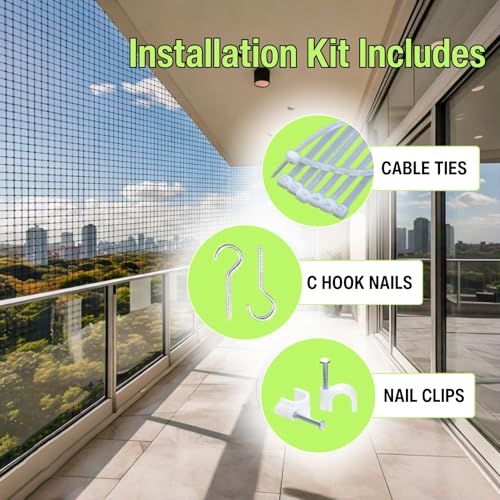 Image of ARMORX Green Anti-Bird Net UV-Stabilized HDPE Multi-Filament Net with Installation Kit & Tying Ropes Attached - Green - 8ftx22ft