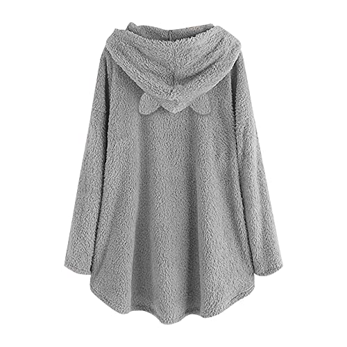 Woshuai Onesie Pajamas For Women, Warm & Soft Fleece Short Cat Ear Hooded Pjs Turtleneck One-Piece Cartoon Graphic Tees Romper, Woshuai, A#Gray, X-Large #TOP2