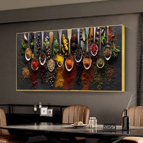 Tableau de cuisine sur toile herbes et épices de qualité supérieure 40x80cm