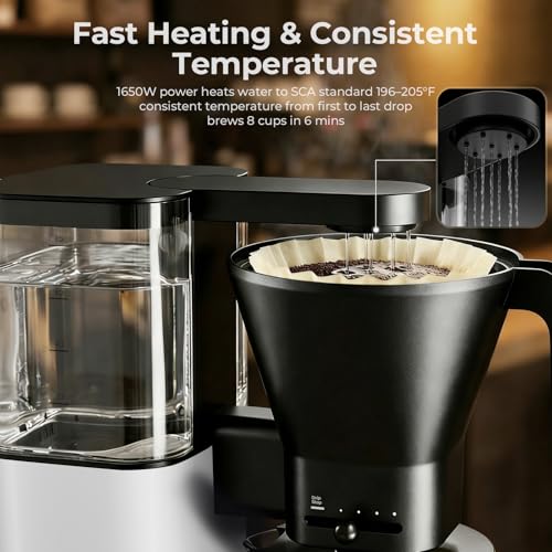 Kismile 8 Cup Drip Coffee Maker, SCA Certified Hot & Cold Brew Coffee Machine, Fast Heating to 197–205℉, 40 Min Keep Warm, Adjustable Flow Control, Easy to Clean by Kismile - Image 3