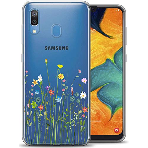 Unov Case Compatible with Galaxy A20 A30 Case Clear with Design Soft TPU Shock Absorption Slim Embossed Pattern Protective 6.4 inch (Flower Bouquet)