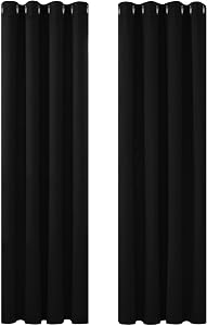 Deconovo Super Soft Thermal Insulated Curtains Eyelet Bedroom Blackout Curtains for Nursery 46 x 90 Drop Inch Black 2 Panels
