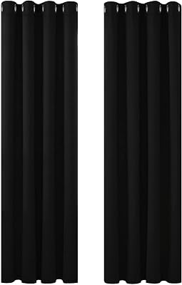 Deconovo Super Soft Thermal Insulated Curtains Eyelet Bedroom Blackout Curtains for Nursery 46 x 90 Drop Inch Black 2 Panels