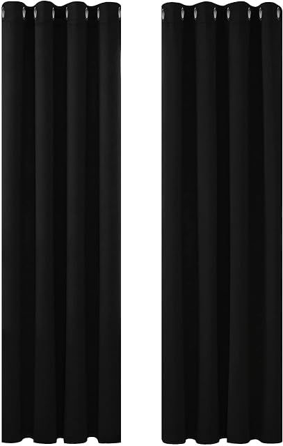 Deconovo Solid Thermal Insulated Energy Saving Eyelet Blackout Curtains for Bedroom Including 55x79 Inch Two Panels Black