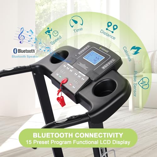 Image of Treadmills for Home, Treadmill with 0-15% Auto, 4.0HP Folding Electric Treadmil, 20 inch Wide Running Machine with Bluetooth Speaker & Pulse Monitor, 350 LBS Weight Capacity