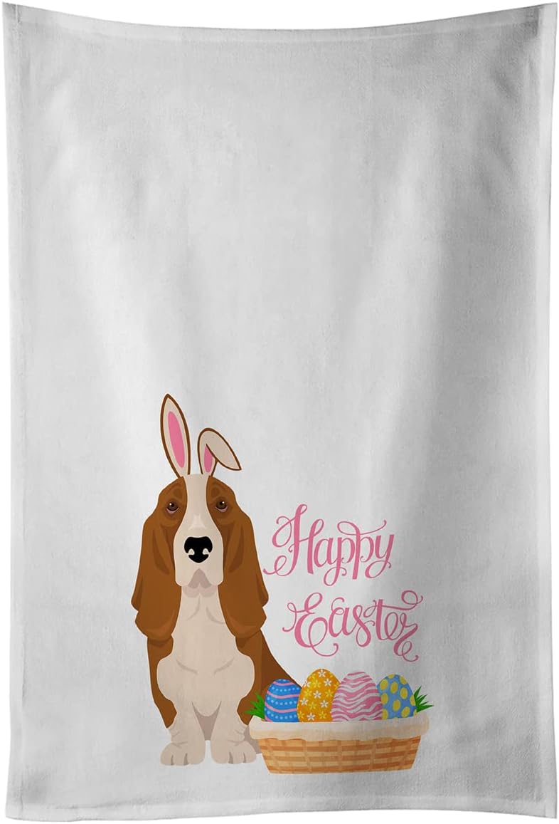 Caroline's Treasures WDK4938WTKT Red and White Tricolor Basset Hound Easter White Kitchen Towel Set of 2 Dish Towels Decorative Bathroom Hand Towel for Hand, Face, Hair, Yoga, Tea, Dishcloth, 19 X 25