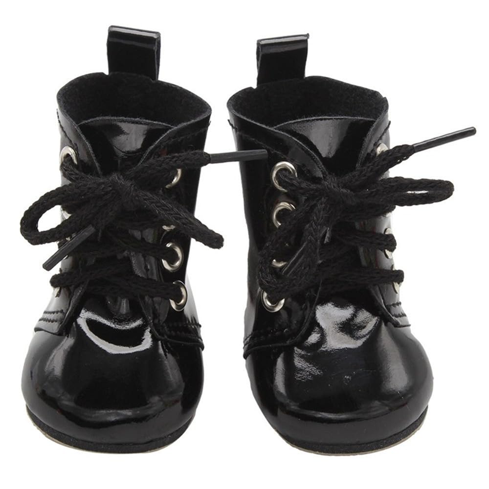 Uterui 18in Doll Leather Boots for 46cm American Doll Lace-up Shoes Costume Accessory (Black)