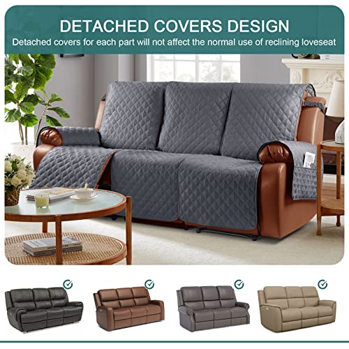 Ruaozz Waterproof Recliner Sofa Cover Couch Covers 1-Piece Washable Reclining Sofa Cover Furniture Protector With Elastic Straps Pocket For Kids, Dogs, Pets (Dark Grey, 3 Seater) #TOP2