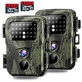 Mini Trail Camera,【2 Pack】 20MP 1080P with 32GB Card Game Cameras with Night Vision Motion Activated Waterproof Hunting Camera 80FT Detection Distance for Wildlife Monitoring