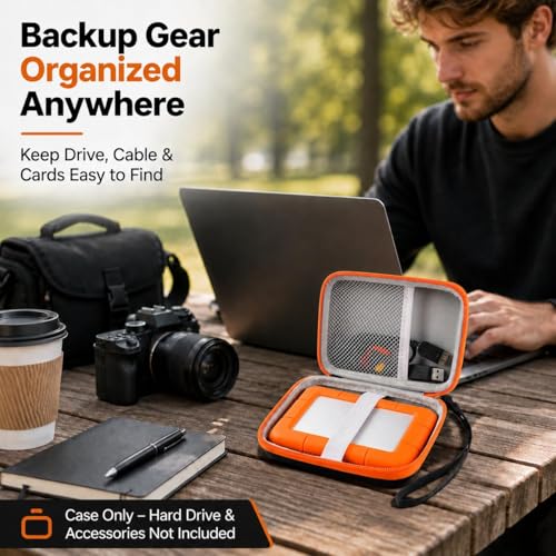Image of ALKOO Case for LaCie Rugged Mini 1TB /2TB /4TB /5TB External Hard Drive | Portable HDD Holder, Cable Pocket, SD Card Storage, for Photographers, Creators, Students, Office, Travel, Case Only, Orange